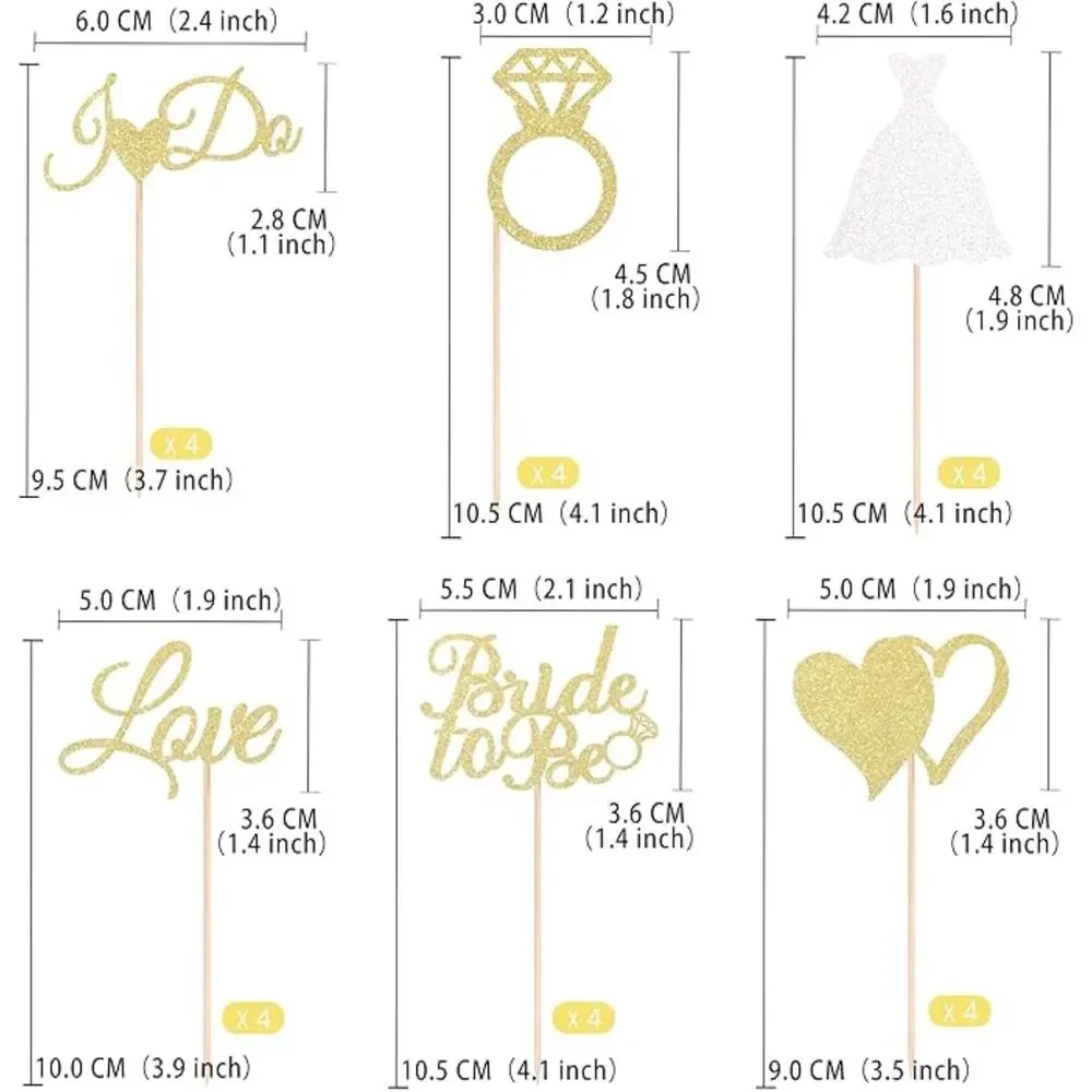 24 Pcs Bride To Be Cupcake Toppers Gold Glitter Double-Sided